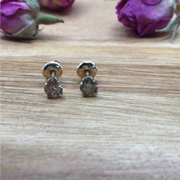 Diamond stud earrings (genuine diamonds and 14kt yellow gold) - Picture 4 of 6